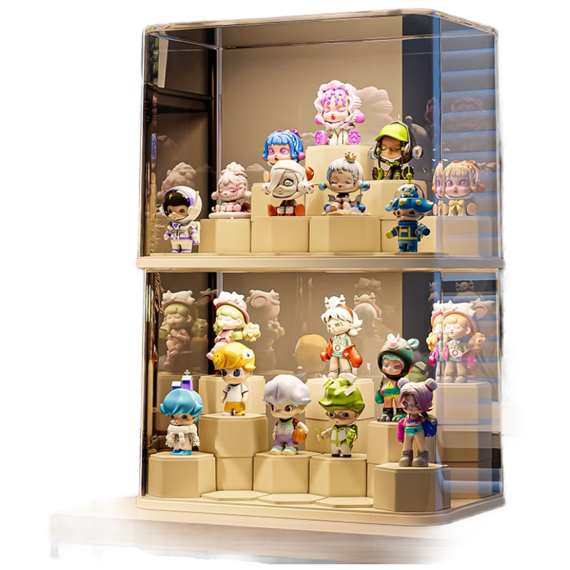 Oulaxiang OLA XIANG Blind Box Display Stand, Action Figure Storage, Transparent Dust-Proof Display Case, Cream Style, Toy Building Blocks, Pop Mart Labubu Display Box