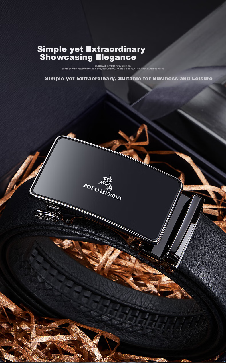 POLOMEISDO Men's Genuine Leather Belt, Self-Operated Belt Gift Box, Birthday Present for Boyfriend, Husband, Father, Practical Gift 1