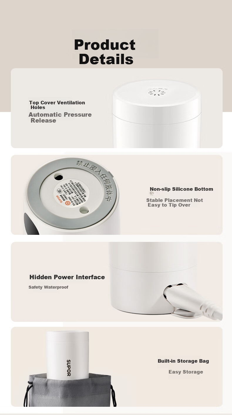 SUPOR Electric Kettle, Water Boiler, 0.3L Portable Insulated Kettle, 316 Stainless Steel Travel Electric Kettle, SW-03T01A 11