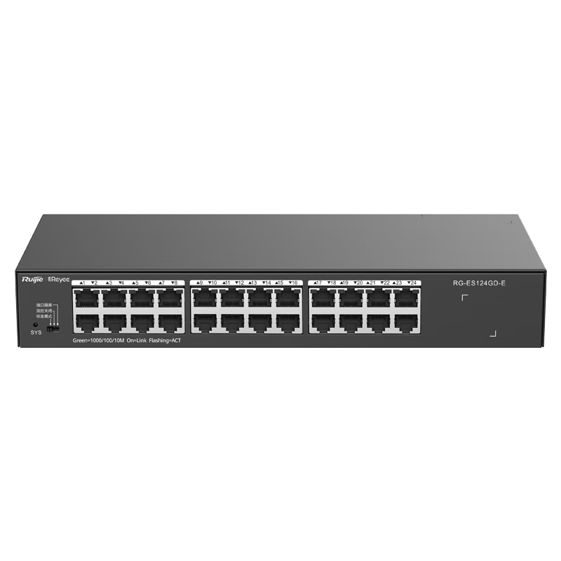 Ruijie RG-ES124GD-E 24-Port Gigabit Unmanaged Switch Plug and Play Security Office Surveillance Switch Splitter Rack-Mountable Replacement for ES124GD