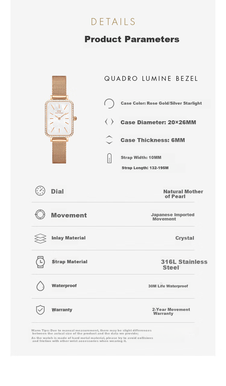 DanielWellington [Xu Yan's Choice] DW Women's Watch, Star Ring Small Square Watch with Steel Strap, Birthday Gift for Girlfriend, DW670 7