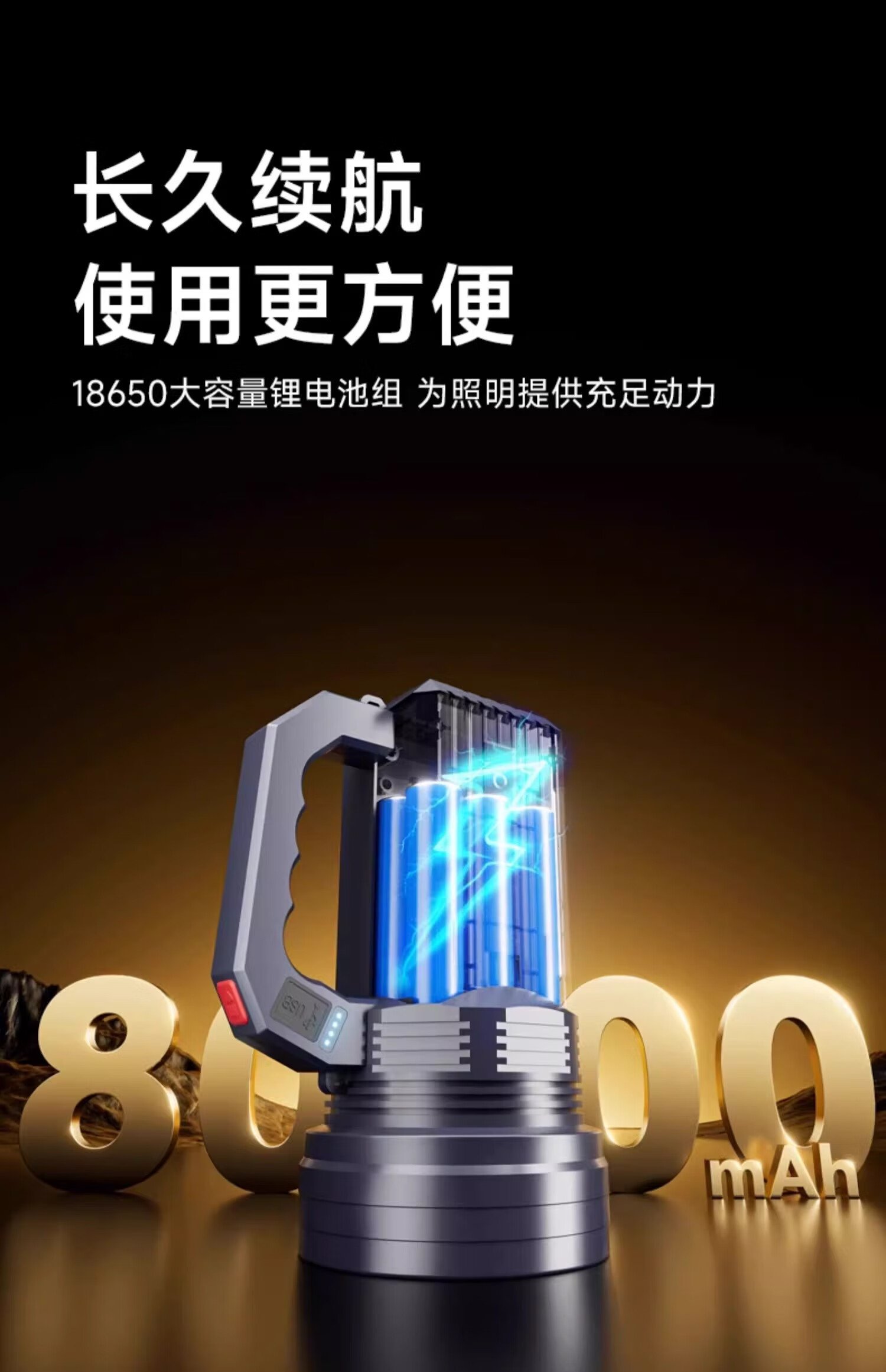 AUX High-Power Rechargeable LED Flashlight Outdoor Long-Range Portable Spotlight Solar Home Use 12