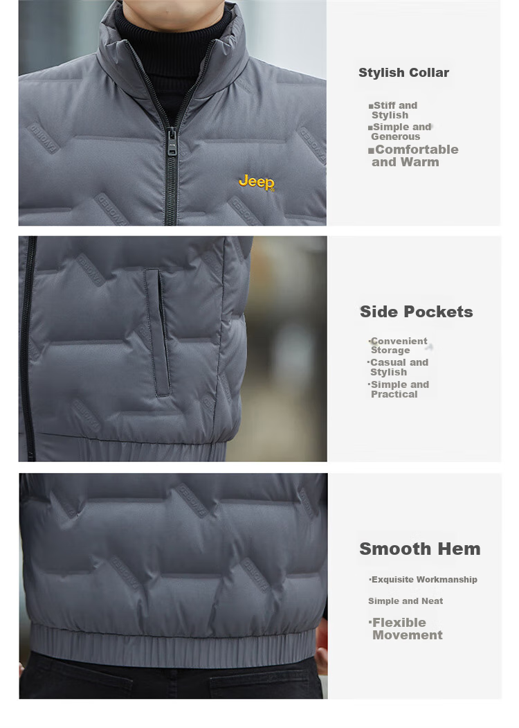 JEEP down Vest for Men, Winter Thickened Warm Jacket, Casual Waistcoat Clothing for Men, Black, M 4