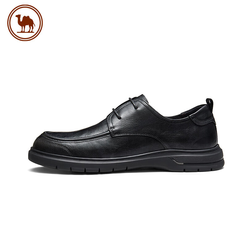 CAMEL Brand Men's Leather Shoes, Soft-Soled Cowhide Breathable Business Casual Lace-Up Men's Shoes, P15S005003, Black, Size 41