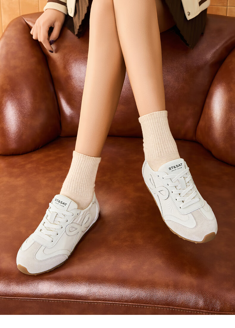 St&Sat Women's Shoes, Training Shoes, 2025 Autumn Breathable Sneakers, Versatile Casual Shoes SSD1112CAE, Beige/red, Size 35 1