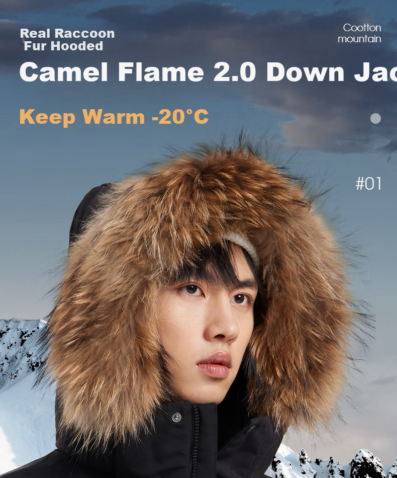 CAMEL Workwear down Jacket, Mid-Length, White Duck Down, Collar, Casual Sports Thickened Coat, Winter Season, M13CAKI038A 8