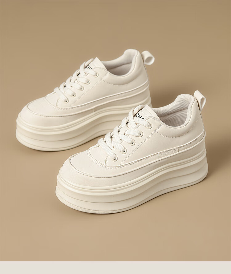 ZHR Women's Platform Shoes with Thick Soles And Hidden Heel Lift, Versatile Casual White Sneakers for Commuting, G737 Beige And Black, Size 38 13