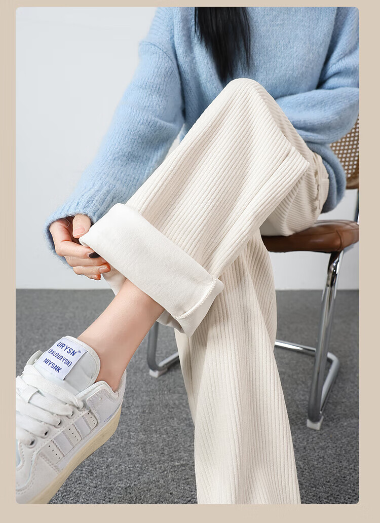 FitonTon Corduroy Wide-Leg Pants for Women 2026 Spring Autumn High Waist Slimming Loose Straight Casual Trousers 18