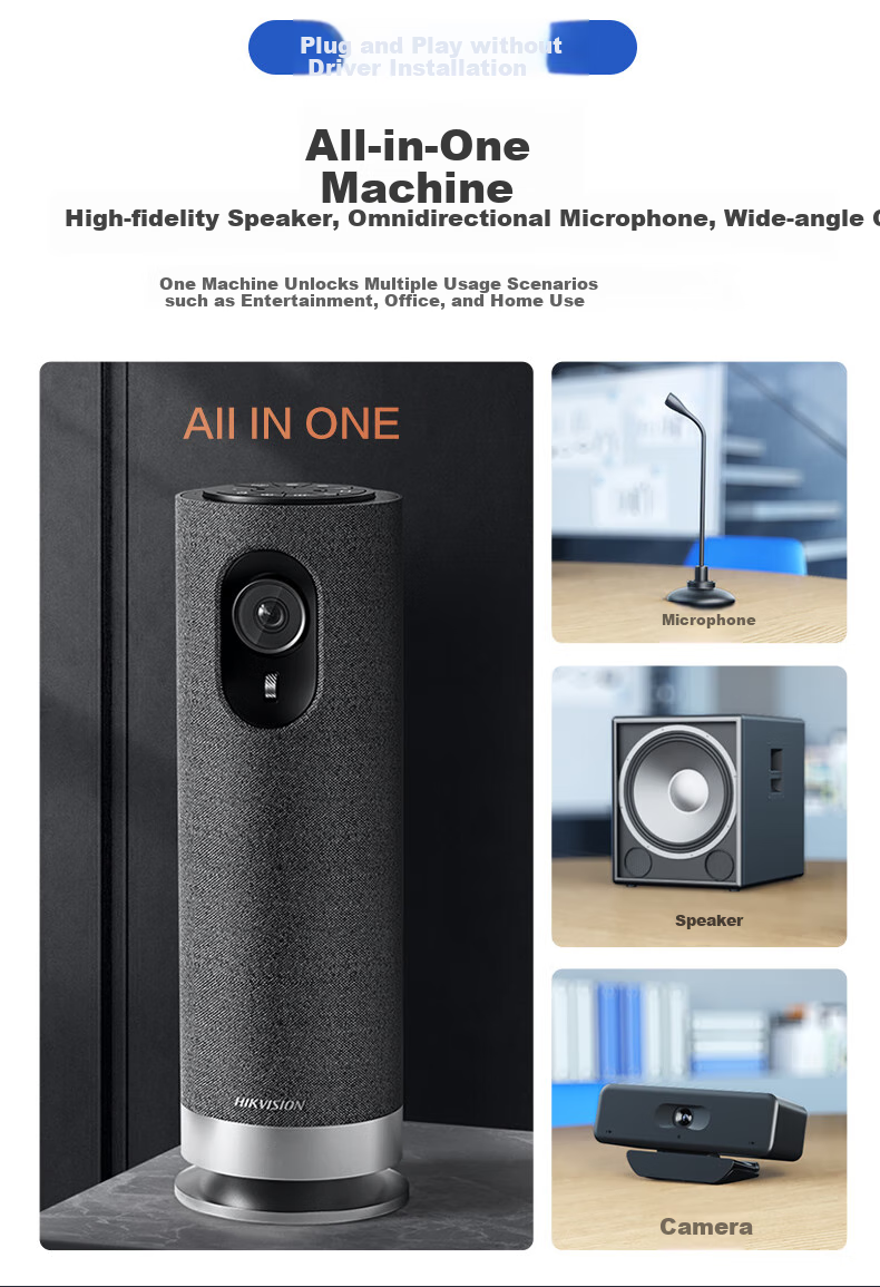 HIKVISION Video Conference Camera All-In 1080P HD Camera with Omnidirectional Microphone, Speaker, Integrated Bluetooth Remote Control for Live Streaming And Remote Work V122 2