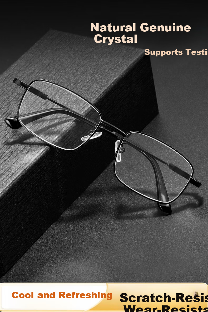 LESCA LUNETIER Pure Titanium Natural Crystal Reading Glasses for Men, Crystal Stone Glasses, High-Definition Ultra-Light Donghai Elderly Brand High-Quality Genuine Product 1