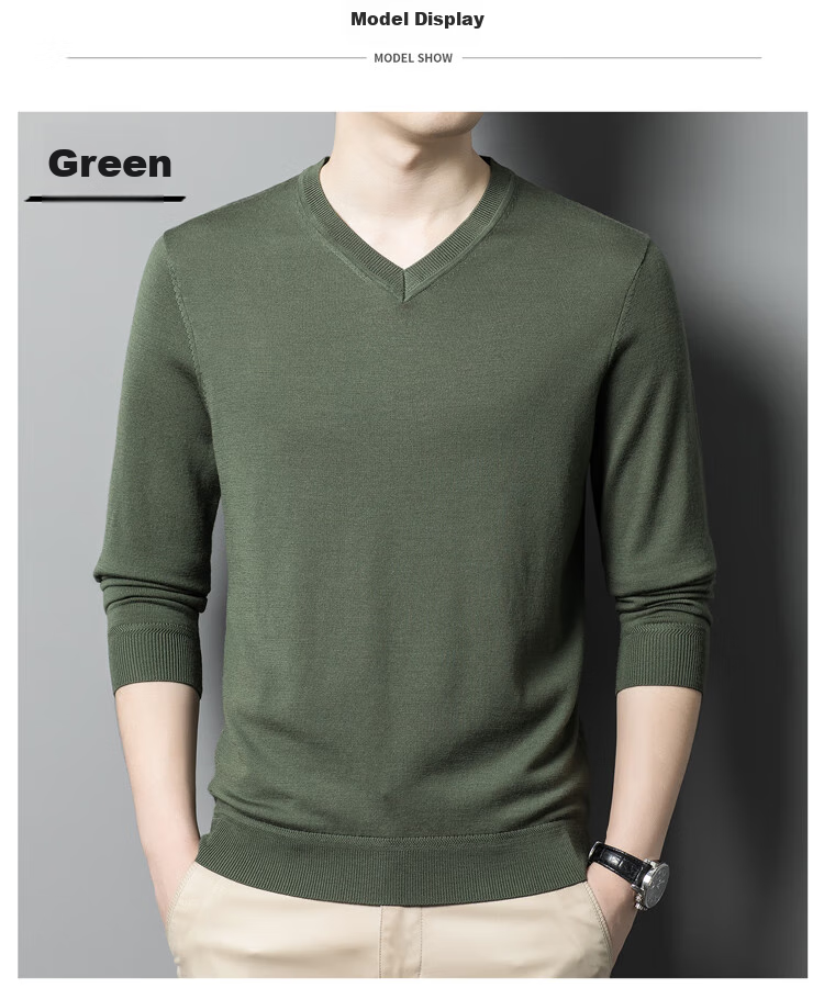Hengyuanxiang 100% Fine-Spun Wool Sweater for Men, Machine Washable, Autumn And Winter Pullover Thin Sweater, Men's V-Neck Knit Sweater, Business Casual Solid Color Pure Wool Clothing, 20007003, Bright Red, Size 165 12
