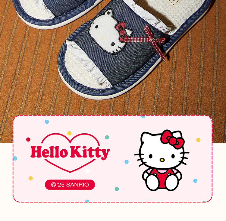 Gukoo Women's Slippers, Spring And Summer HelloKitty New Style Flat Ladies Home Linen Slippers, Dark Denim Blue, Size 36-37 1