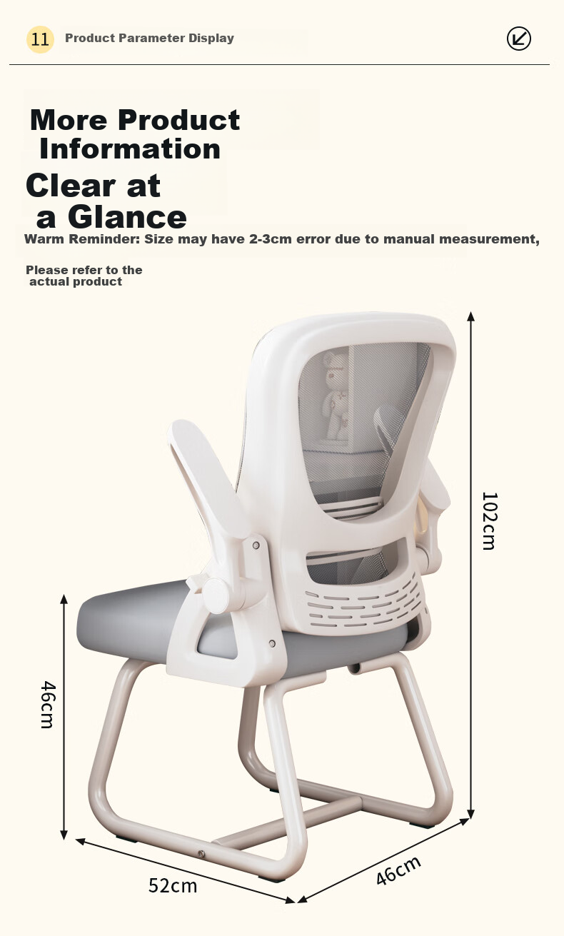Chibailun Computer Chair, Office Chair, Home Student Writing And Study Chair, Gaming Chair, Bow-Shaped Backrest Chair, Ergonomic Chair 12