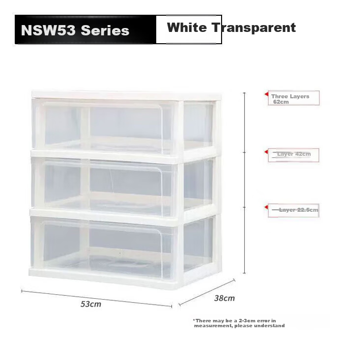 IRIS Drawer Storage Cabinet, Plastic Bedside Table, Children's Clothing Storage Box, Simple Storage Cabinet, Transparent Cabinet, 3 Layers