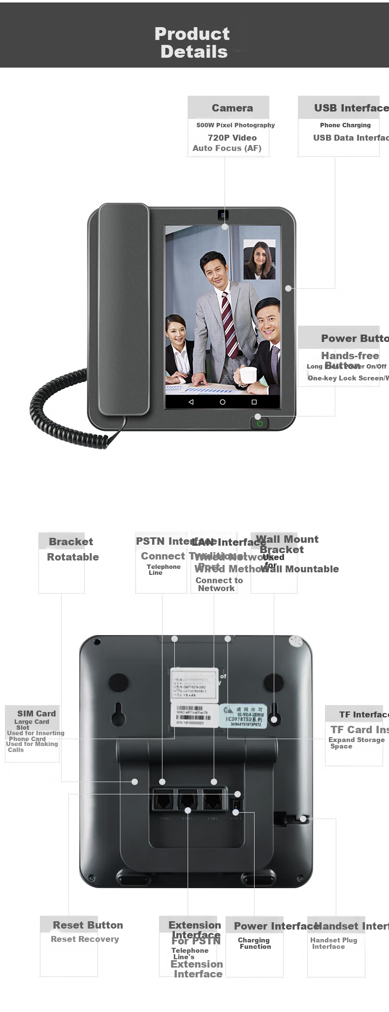 Yijiatong Android Smart Visual Telephone Landline 1S Premium Version 4+64GB 4G Full Network Large Screen Video Internet Recording for Business Hotel Reception Elderly 4