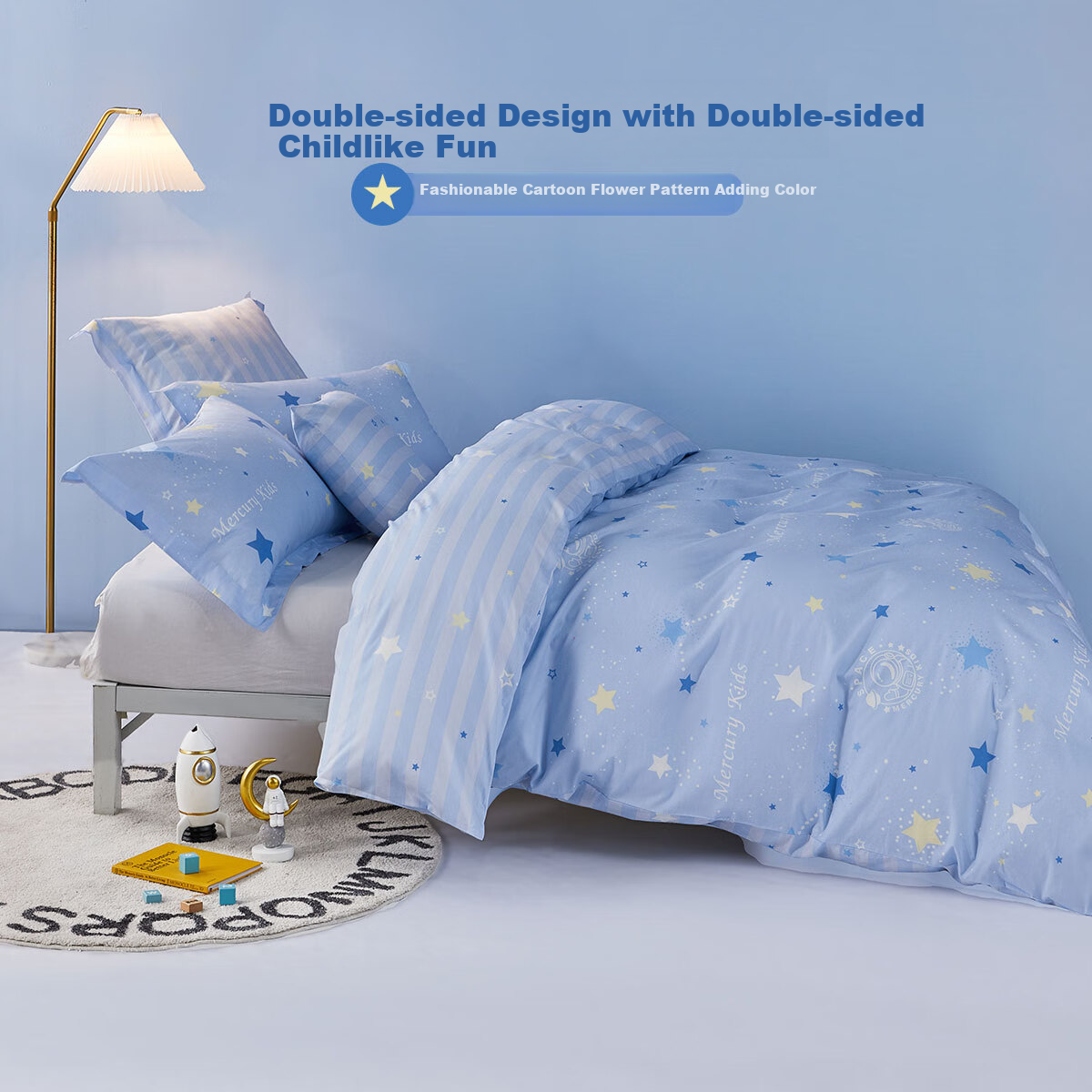 MERCURY Kids Cotton Duvet Cover, 100% Pure Cotton Class A Quilted Bedding, Antibacterial Single Piece Bedding for Double Bed, 220x240cm