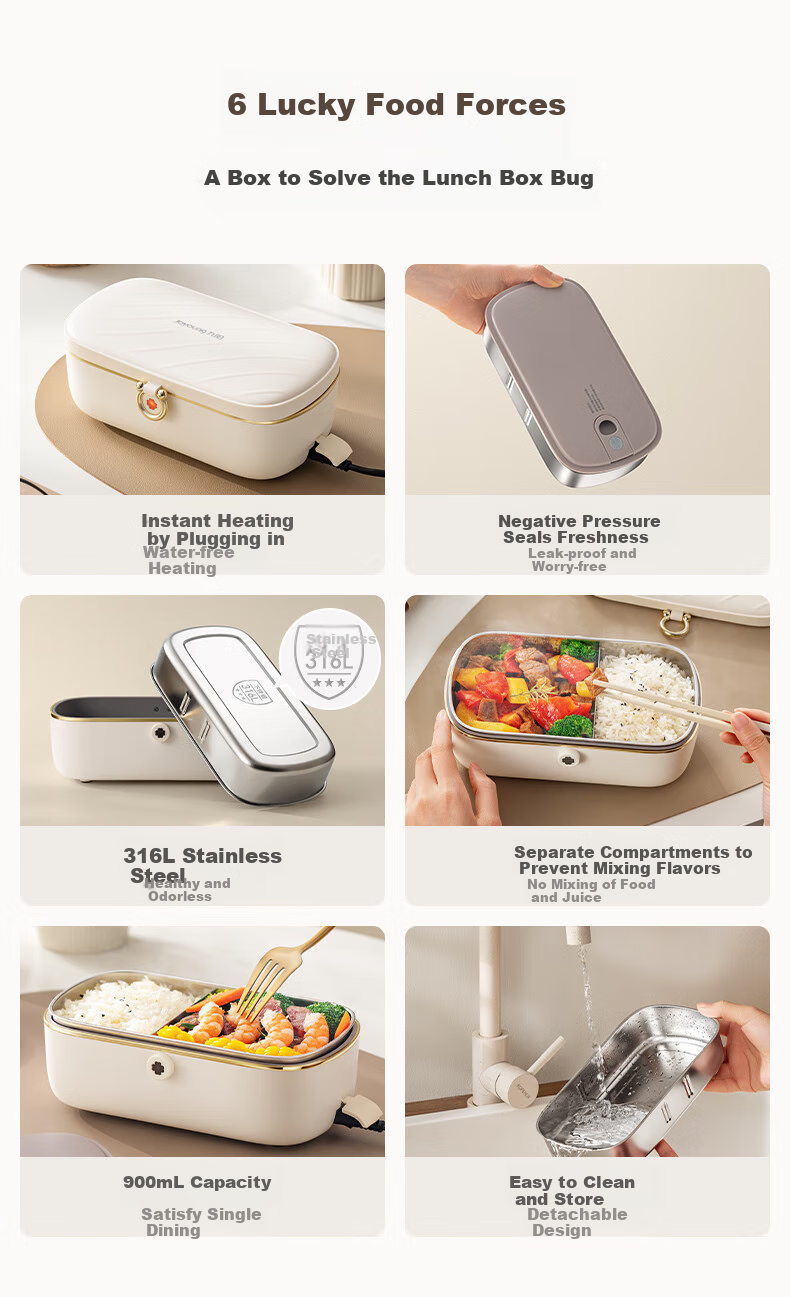 Joyoung Electric Lunch Box Heating Device for Office Workers, Plug-In Food Warmer, 316L Food Grade Material Bento Box F09H-FH100 2