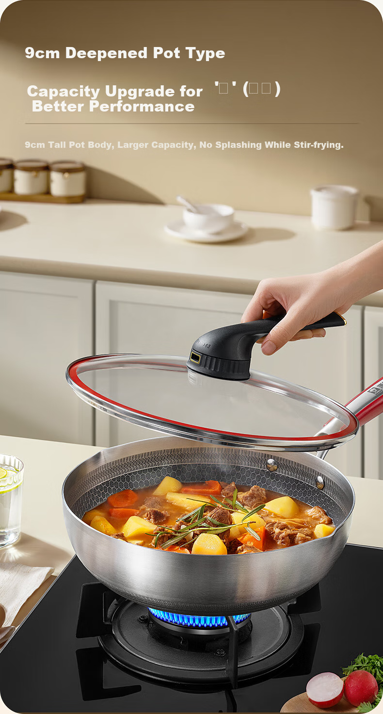 KBH Fifth Generation Wok, 316L Stainless Steel, Elegant Pan, Double-Sided Honeycomb Flat Bottom Frying And Stir-Frying Pan, Non-Stick Pan, Low Smoke 5
