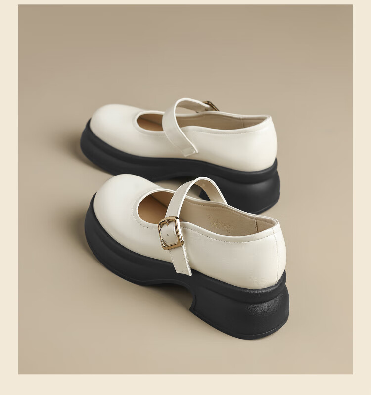 ZHR Women's Single Shoes, 2026 New Style Women's Thick-Soled Mary Jane Shoes, Japanese JK Shoes, British-Style Leather Shoes, JF200 Black, Size 37 24
