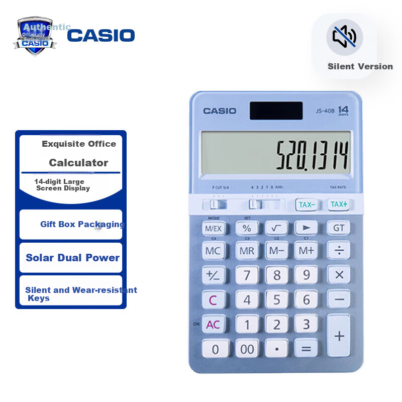 Casio JS-40B Stylish Office Calculator, 14-Digit Display, Pink And Blue Color