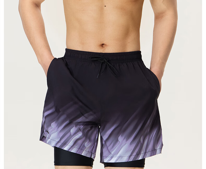 Li-Ning Swimming Trunks for Men, Anti-Embarrassment Swim Shorts, Knee-Length Two-In Water And Land Dual-Use Beach Shorts, 0222 Black 2XL 11