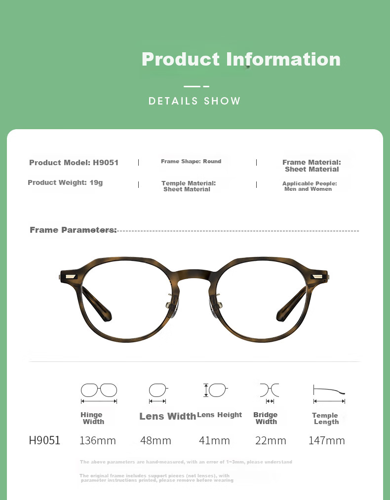 HELEN KELLER Small Round Frame Exquisite Brightening Internet Celebrity Glasses, High-Value Photo-Taking Glasses for Nearsighted Men And Women, H9051CW Retro Frame 6