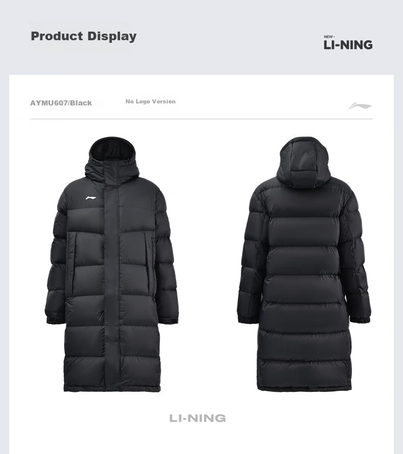 Li-Ning Long down Jacket, Table Tennis Wear, Thickened Warm Windproof Coat, Unisex Style, Black, Size M 29