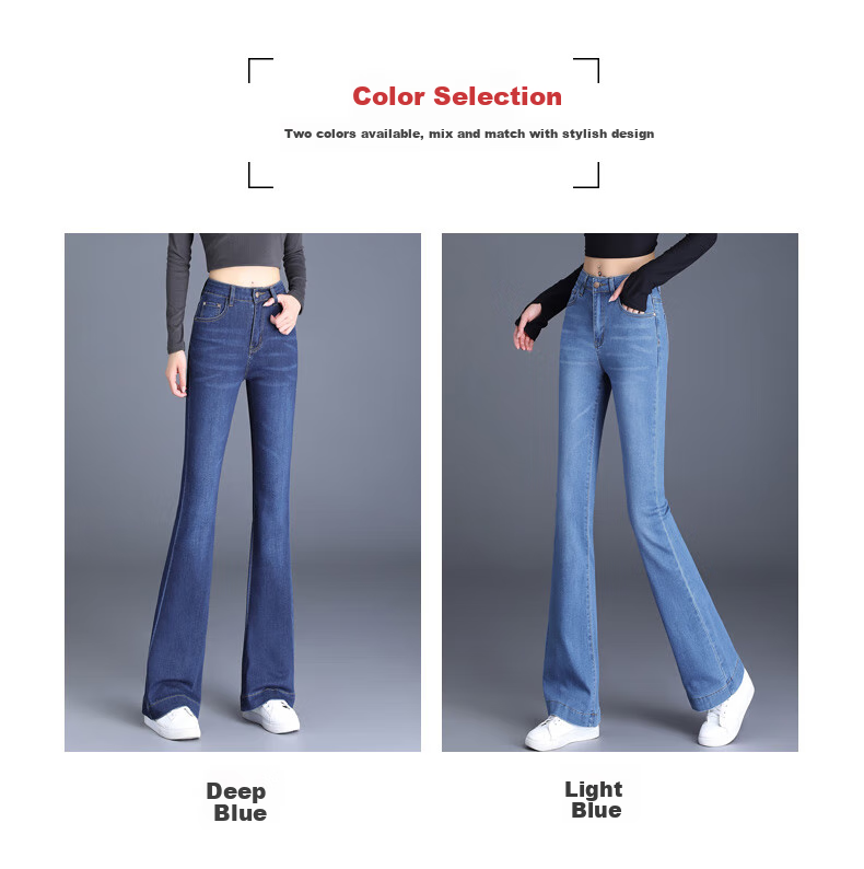 Pierre Cardin [High-Waisted Slimming] Women's Jeans, Autumn Heightening Casual Versatile Elastic Slim-Fit Flared Pants, Light Blue, Size 33 8
