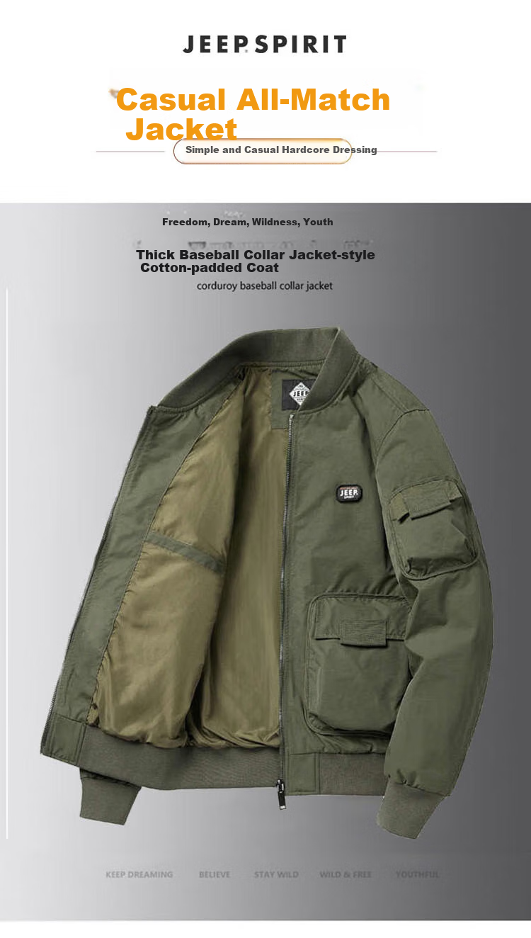 JEEP SPIRIT Men's Spring American-Style Baseball Collar Jacket, Gray, Size 4XL 1
