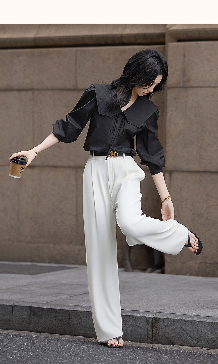 Dme [Will Breathe Cotton] Spring And Autumn Japanese Artistic Turndown Collar Tie-Up Shirt with Puff Sleeves, Concealing Body, Women's Blouse Top 12