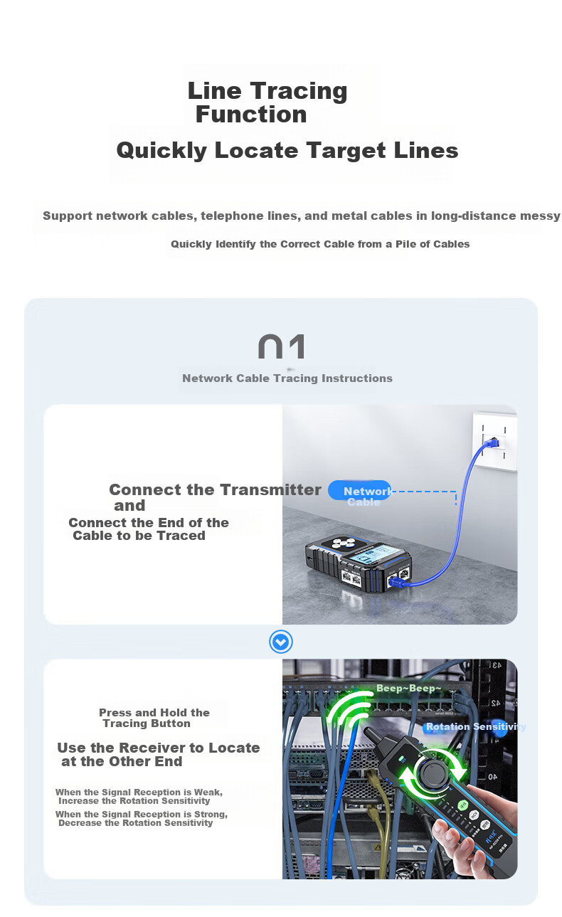 Jingmingshu NF-8209pro Cable Tester, Network Cable Finder, Multifunctional Network Length And Breakpoint Tester, POE Live Wire Tracer, Anti-Interference, Noise-Free 2