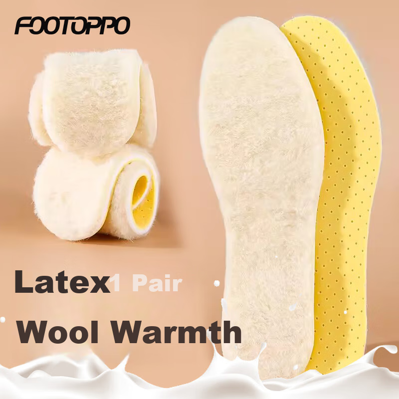 FOOTOPPO Latex Wool Insoles for Women, Winter Cold-Proof Warm Fleece-Lined Insoles for Men, Thick Soft-Soled Fleece Linings for Winter