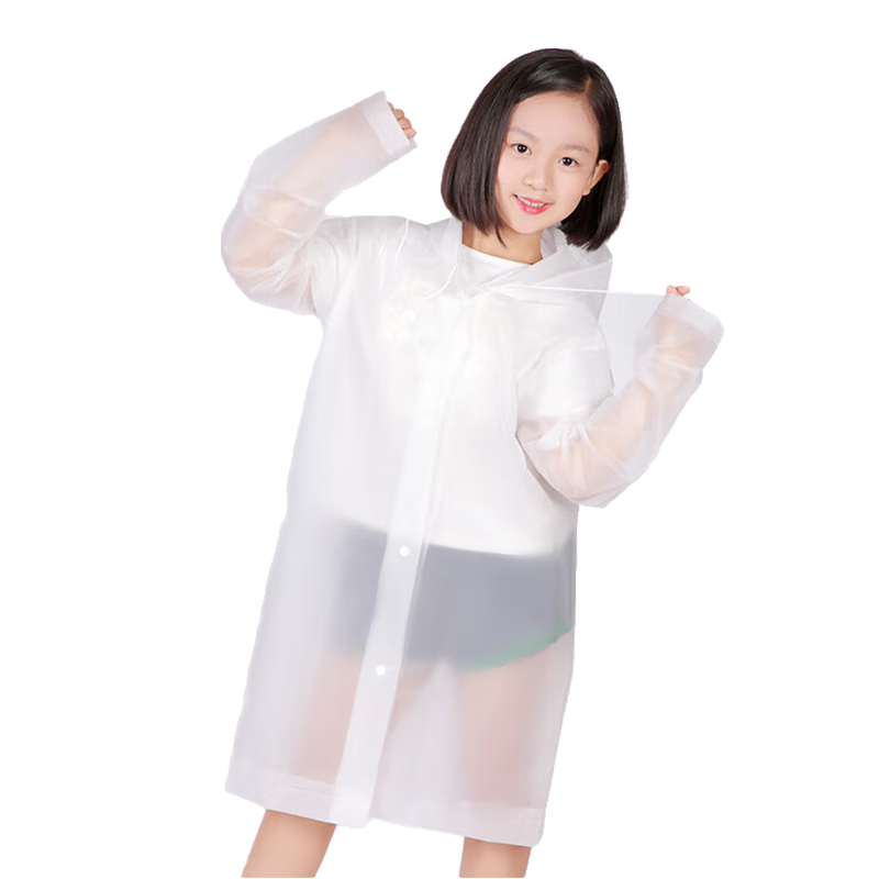 Jtrip Reusable Raincoat Poncho for Children, Boys And Girls, Thickened Semi-Transparent Travel Raincoat, Essential for School Students, White
