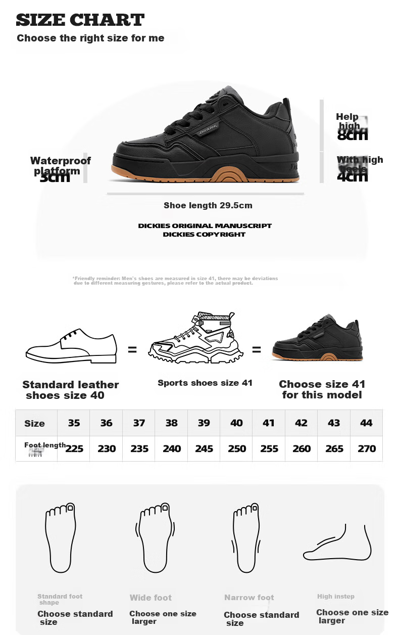 Dickies Men's Casual Sneakers, Breathable Versatile Height-Increasing Shoes, 74B All Black, Size 39 3