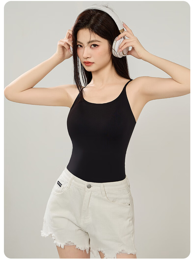 Women's Free Style Camisole Vest with Chest Pad, Solid Color Seamless Innerwear, Spring Summer Base Layer, Anti-Expansion Outerwear 18