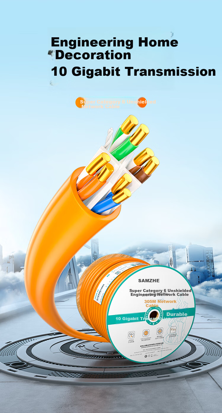 SAMZHE CAT6A Unshielded Network Cable [0.57±0.008mm Pure Copper Core] 10 Gigabit High-Speed Engineering Home Installation Network Monitoring POE Box Cable 305 Meters U6A305 2