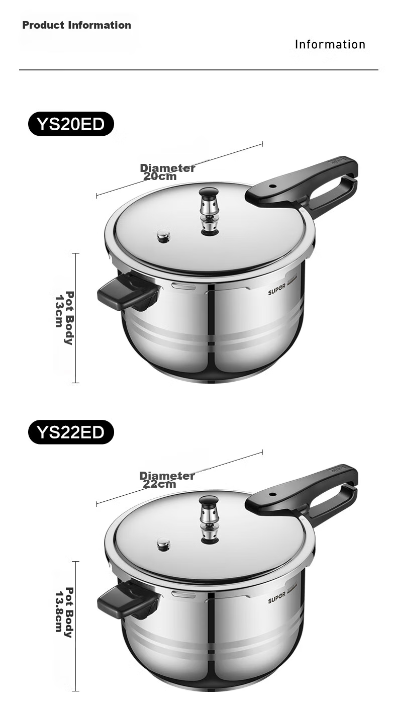 SUPOR 304 Stainless Steel 9L Pressure Cooker, 26cm [Suitable for 4-6 People], Explosion-Proof High Pressure Cooker, Compatible with Induction Cookers, Large Capacity 18