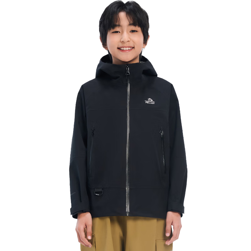 Pelliot [Xiaoshanke] Children's Outdoor Hardshell Waterproof Jacket, for Boys And Girls, Model 135101017, Black, Size 160
