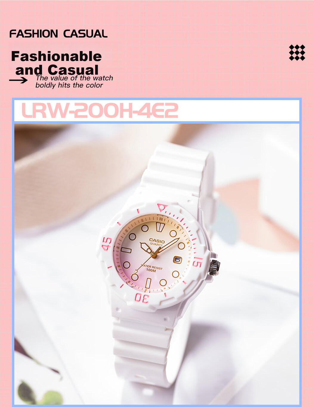 Casio Watch for Female Students, Exams, Children, Analog Night Light, Sports Waterproof Quartz Watch for Men And Women LRW-200H 8