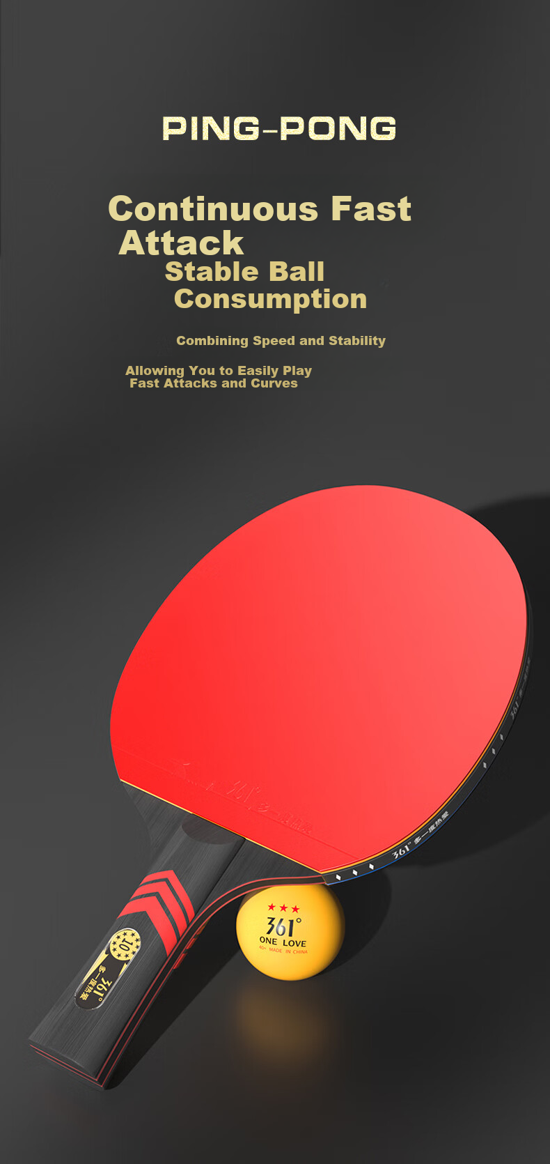 361° Table Tennis Racket, Straight Handle Or Penhold Grip, Professional Adult Competition Training, Double-Sided Reverse Rubber, Single Racket Set 9