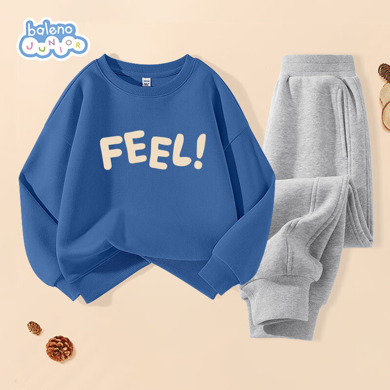 Baleno Boys' Spring And Autumn Outfit, 2024 Style, Older Boys' Cool Casual Round Neck Sweatshirt, Children's Autumn Sportswear, Two-Piece Set