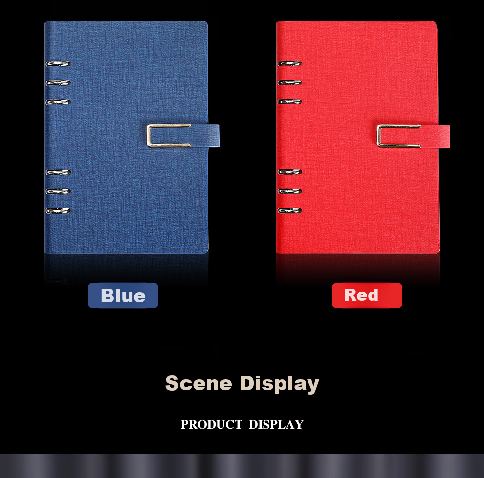 Jiaranheng A5 Thick Loose-Leaf Notebook with Clasp, Simple Stationery Journal for Business Meetings And Notes, Detachable Ring-Bound Loose-Leaf Student Diary - Red 9