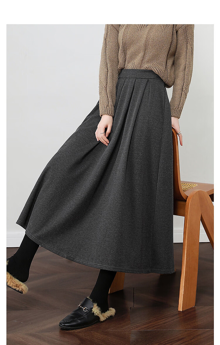 Dme Hepburn Half Skirt Winter Luxury Commuter Elastic Waist A-Line Slimming Mid-Length Skirt for Women 4