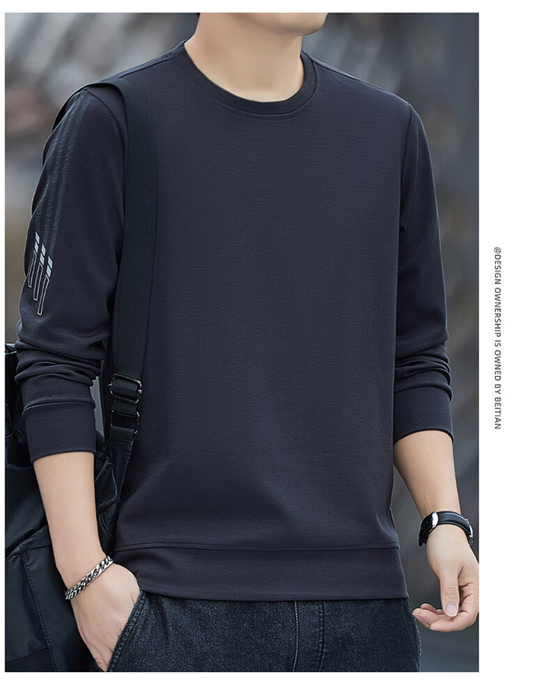 ROMON Men's Sweatshirt, Spring And Autumn Round Neck Loose High-End Long-Sleeve T-Shirt, Comfortable Base Layer Jacket for Men, 8939 Dark Gray 2XL 20