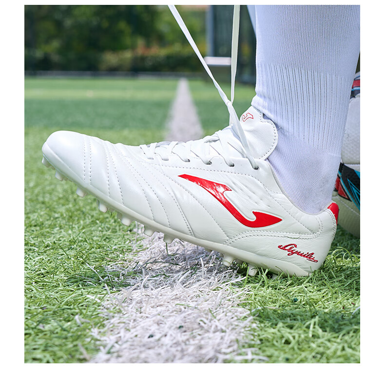 JOMA Kangaroo Leather Soccer Shoes for Men MG Short Studs Adult Youth Professional Competition Football Training Shoes White Red 42.5 1