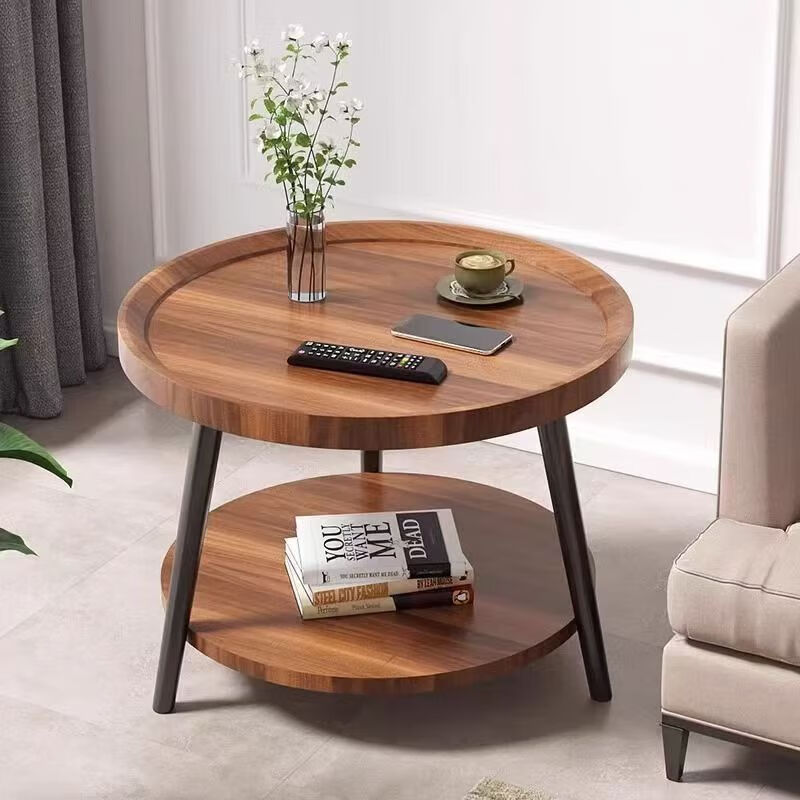 Gupujia Coffee Table, Living Room Small Apartment Double-Layer Round Table, Small Round Tea Table, Home Sofa Side Table, Balcony Small Corner Table