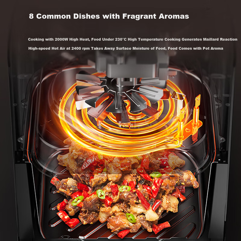 Midea Air Fryer, Yanbao Wang Cooking Machine, Home Use 6.5L Large Capacity No-Flip Multi-Function, Steam Tender Frying Visible Window Knob Control Roasting MF-KZC6584