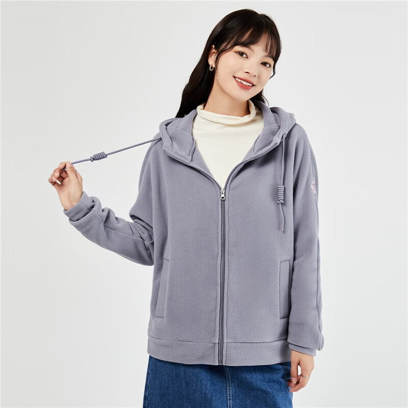 Женская флисовая толстовка Giordano с логотипом бренда, свободная толстовка на молнии с капюшоном 05373854