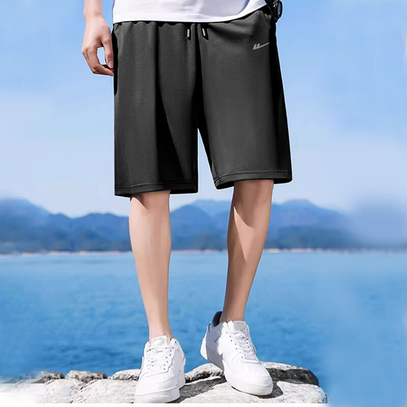 Huili Quick-Dry Pants for Men, Outdoor Ice Silk Sports Shorts, Breathable Casual Running Fitness Drawstring Five-Point Shorts 8