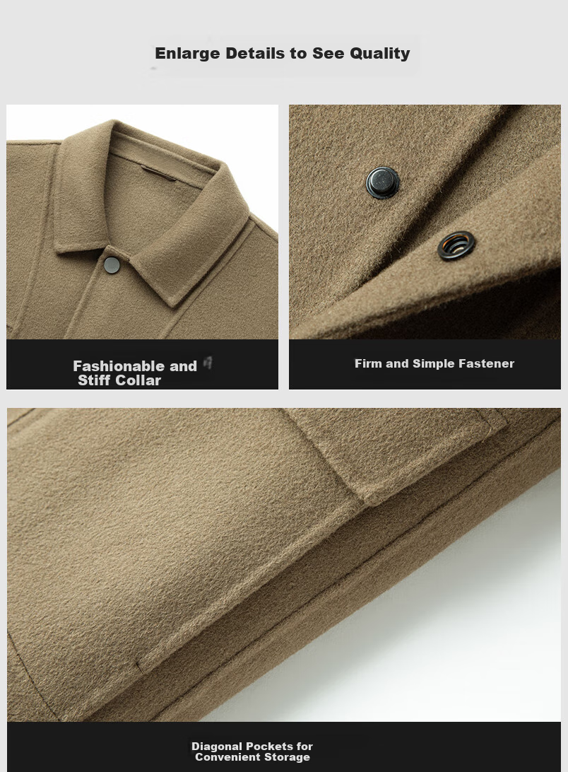 FIRS Men's Double-Faced Wool Jacket, Spring And Autumn Casual Warm Lapel Coat, Short Woolen Overcoat for Me 2